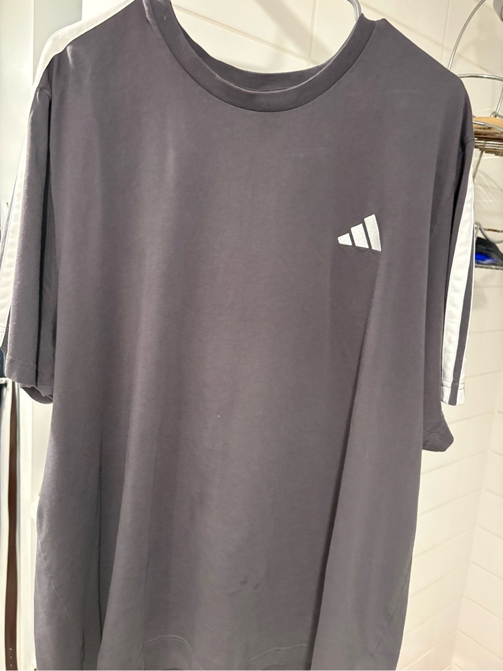 adidas Men's Charcoal Tee with White Stripe Details